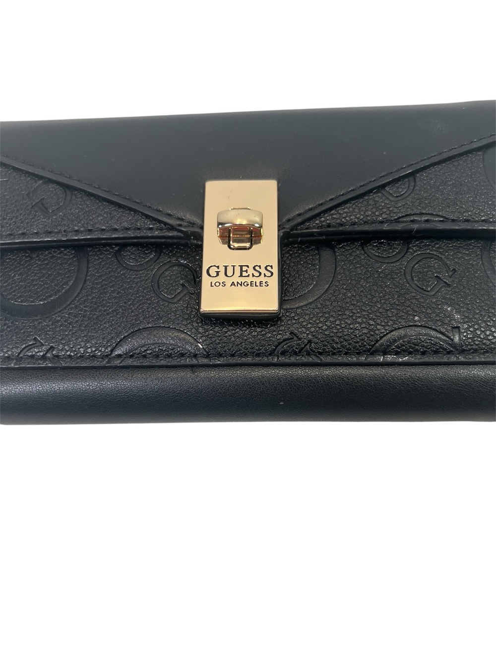 Authentic GUESS Archeron Faux-Leather Trifold Flap Wallet- Black